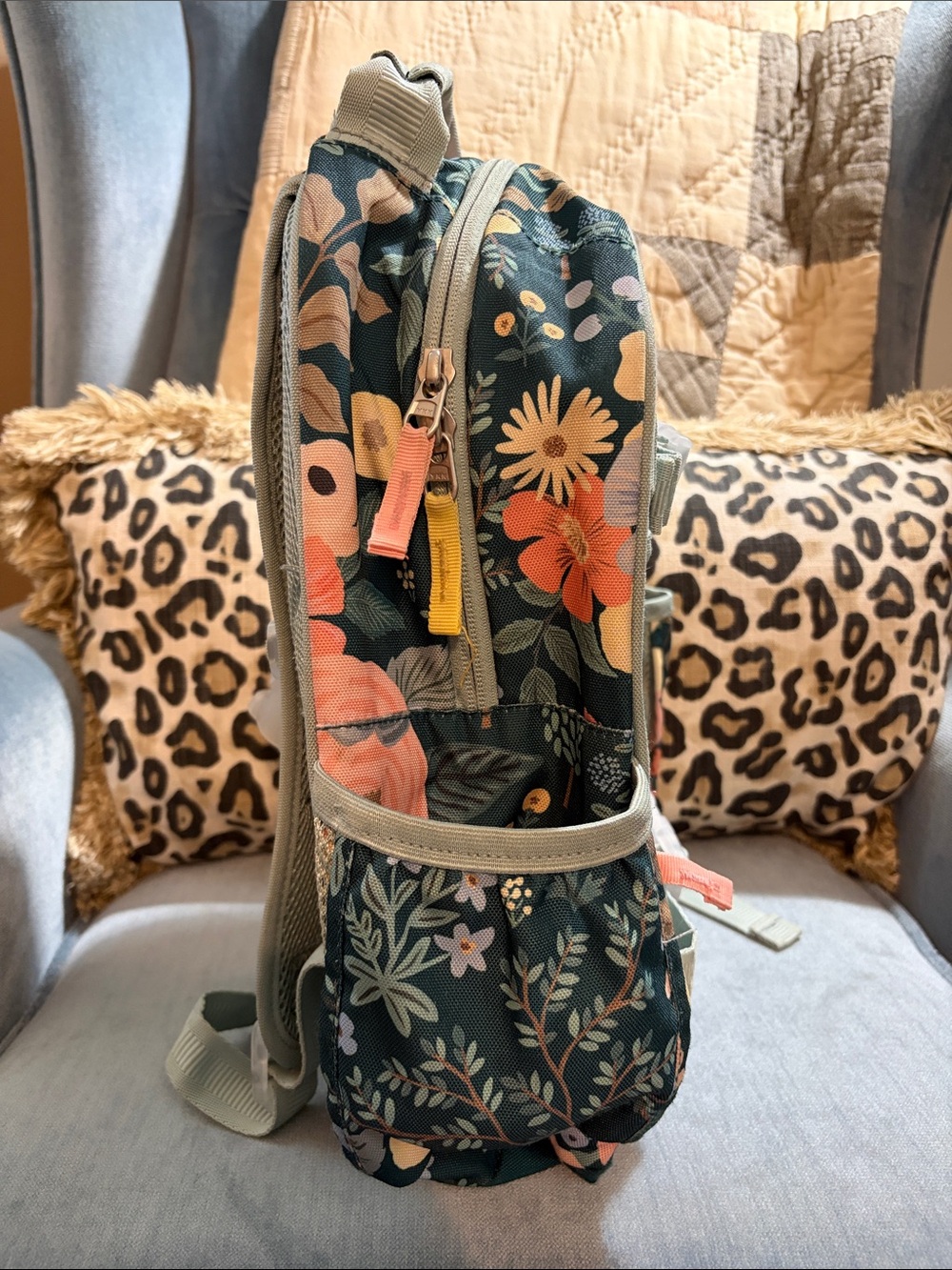 Pottery Barn Kids Rifle Paper Co. Kids Floral Backpack in Dark Teal and Peach - Picture 3 of 8